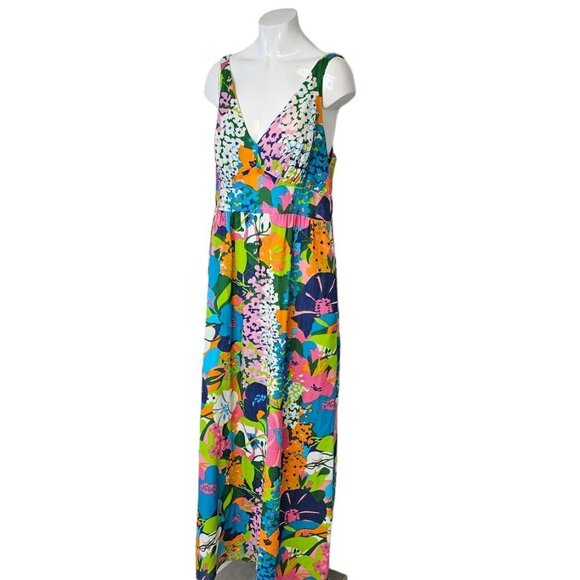 Tori Richard Honolulu Multi Color Floral 100% Cotton Long Dress Size 12 Hawaiian - Picture 4 of 10